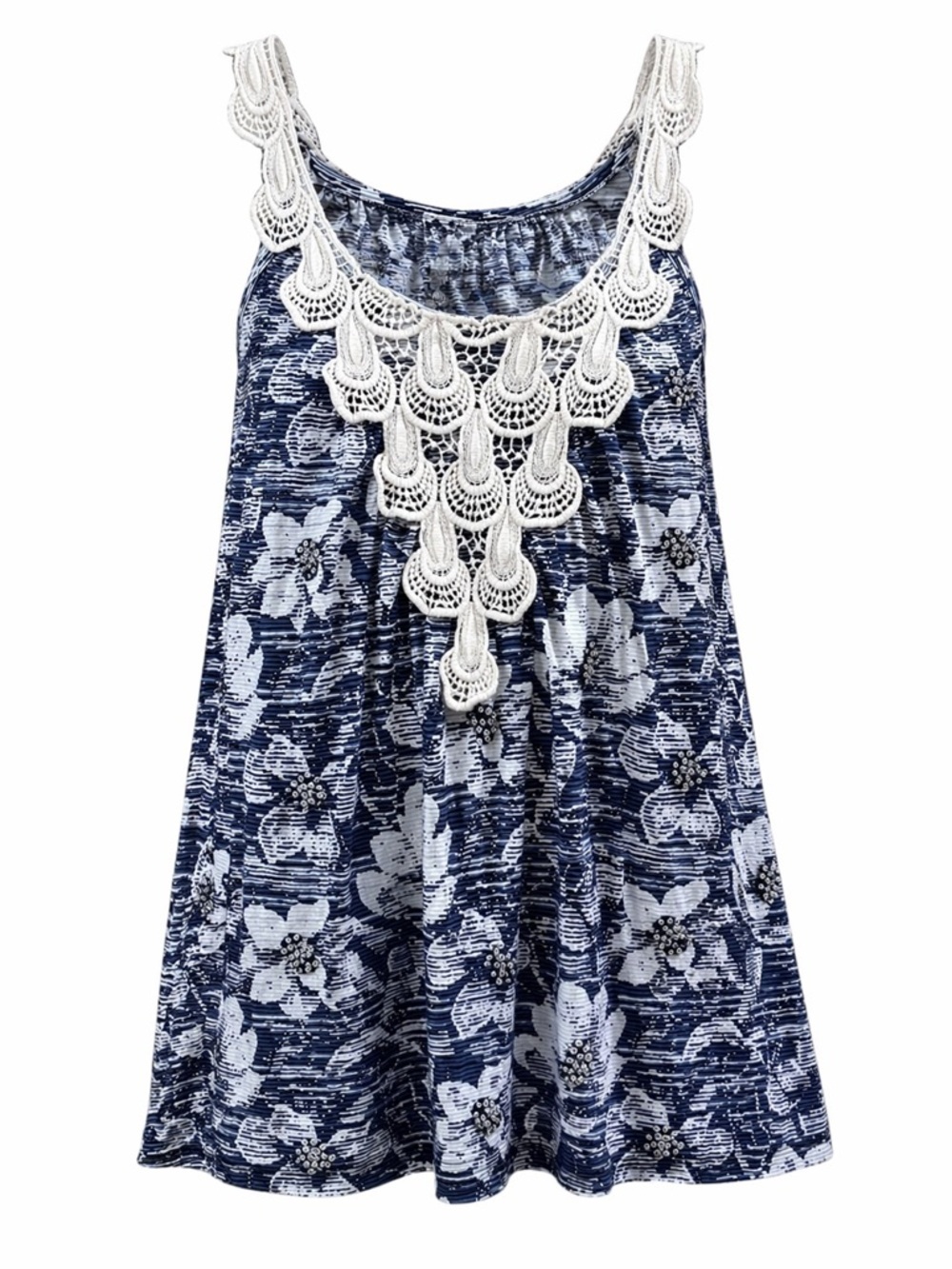 Anthropologie Boho Coastal Crochet Lace Tank Dress – Navy Floral – XS